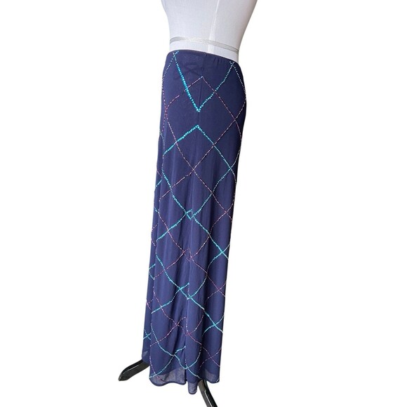 Vintage Vivienne Tam Beaded Mesh Maxi Skirt Size 2 Blue Y2K Glam Statement Party - Picture 6 of 12